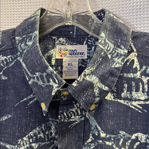 Reyn Spooner Hawaiian Aloha Shirt Blue Striped Marlin Cotton/Poly Sz XL - Picture 3 of 13